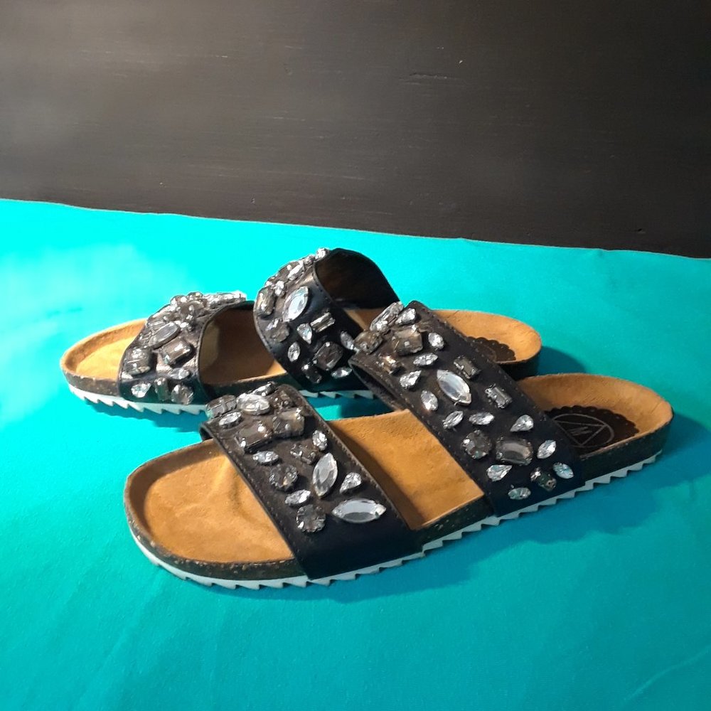 Black Rhinestone Slides SZ 5